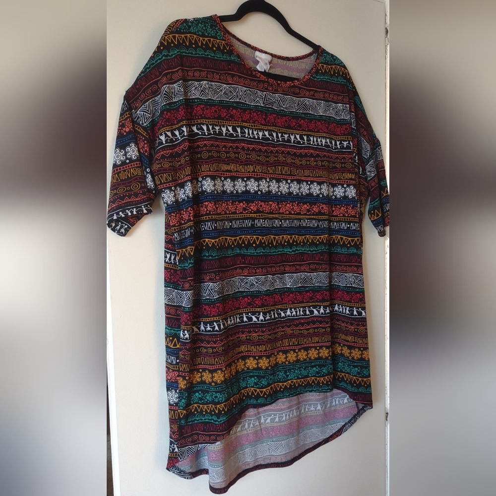 Colorful Striped Size L Polyester Blend Tunic Dress